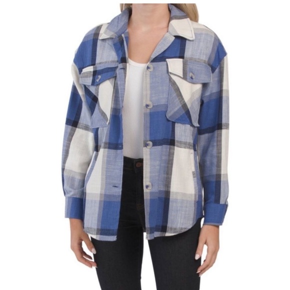 ASHLEY by 26 International women’s Plaid button down SHACKET / shirt relaxed SM - Picture 1 of 15